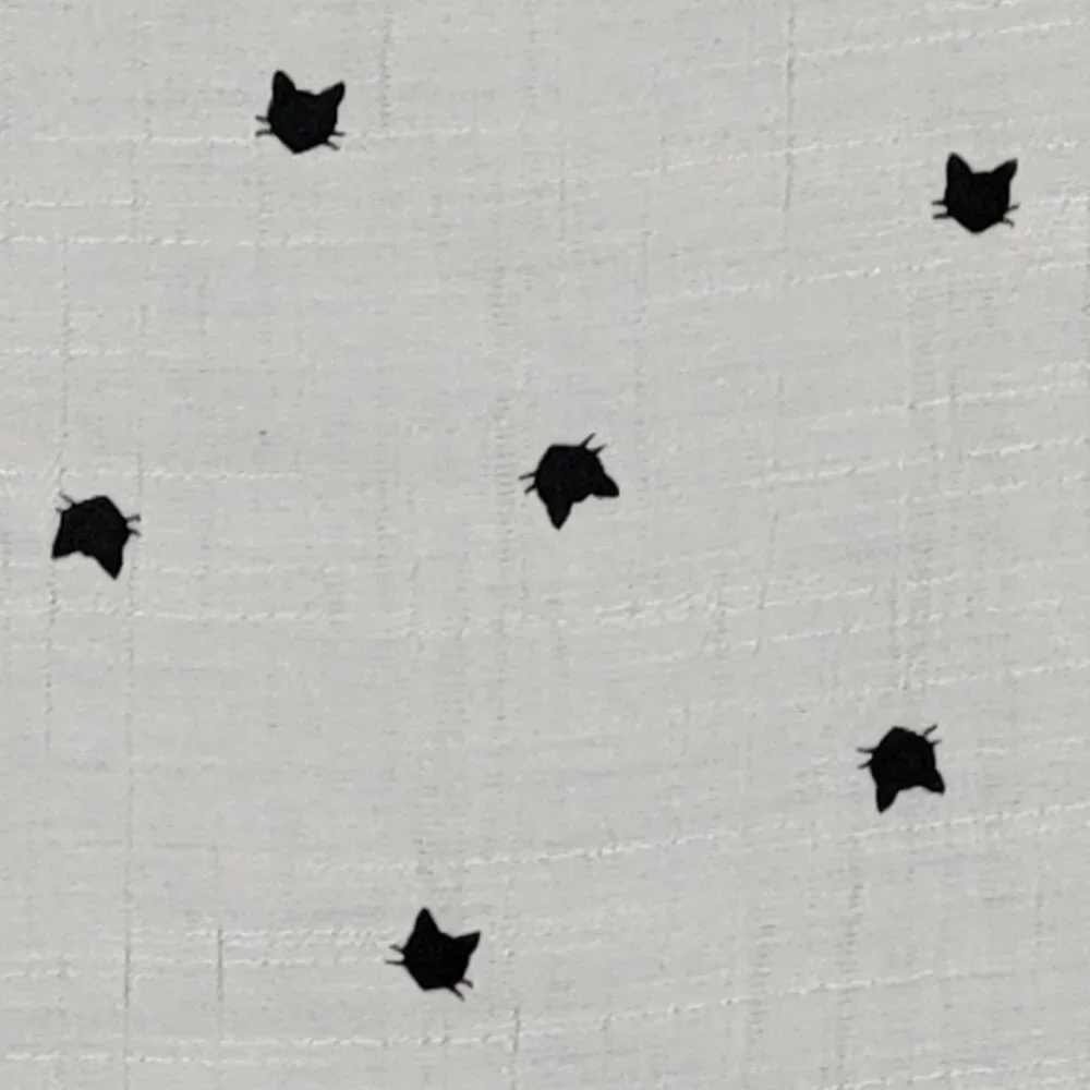 E Hanger M Black and Tan Tie Neck Blouse With All Over Black Kitty Cat Print - S - Picture 2 of 7